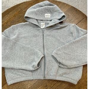 OFFLINE by Aerie Coffee Run Full Zip Hoodie Textured Heather Gray Cropped Sz XXL